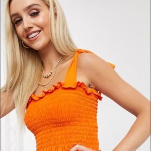 Boohoo basic shirred tie cami crop top